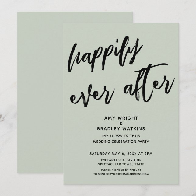 Happily Ever After Sage Wedding Reception Invitation (Front/Back)