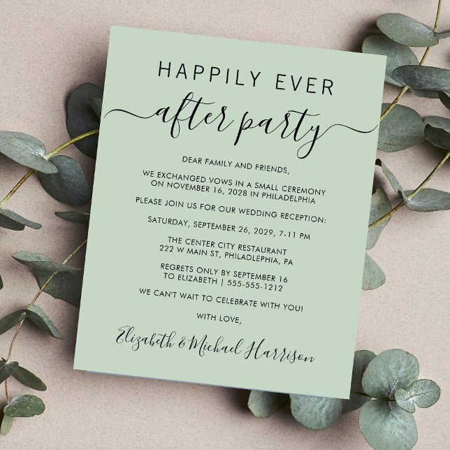 Happily Ever After Sage Wedding Reception Invite (Creator Uploaded)