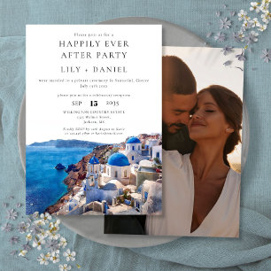 Happily Ever After Santorini Greece Photo Wedding Invitation