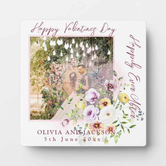 Happily Ever After Script Personalise Couple photo Plaque (Front)