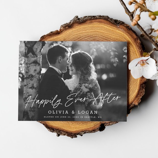Happily Ever After Script Wedding Photo Elopement Invitation (Creator Uploaded)