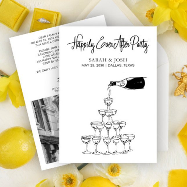 Happily Ever After Simple Black & White Champagne Invitation (Creator Uploaded)