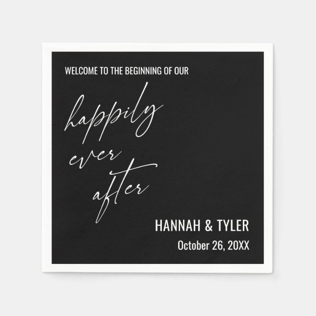 Happily Ever After Simple Elegant Typography Black Napkin (Front)