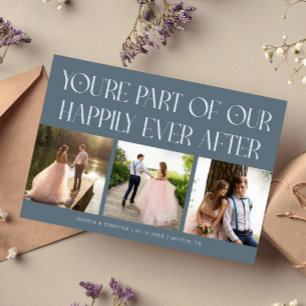 Happily Ever After Slate Blue Wedding Photo Thank You Card