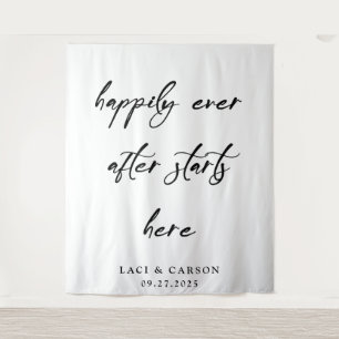 “Happily Ever After Starts Here” Wedding Backdrop  Tapestry