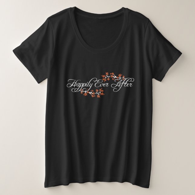 Happily Ever After Tropical Hibiscus Beach Wedding Plus Size T-Shirt (Design Front)