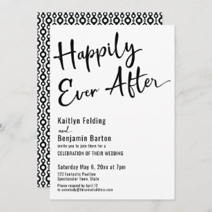 Happily Ever After Typography Bold Black White Invitation