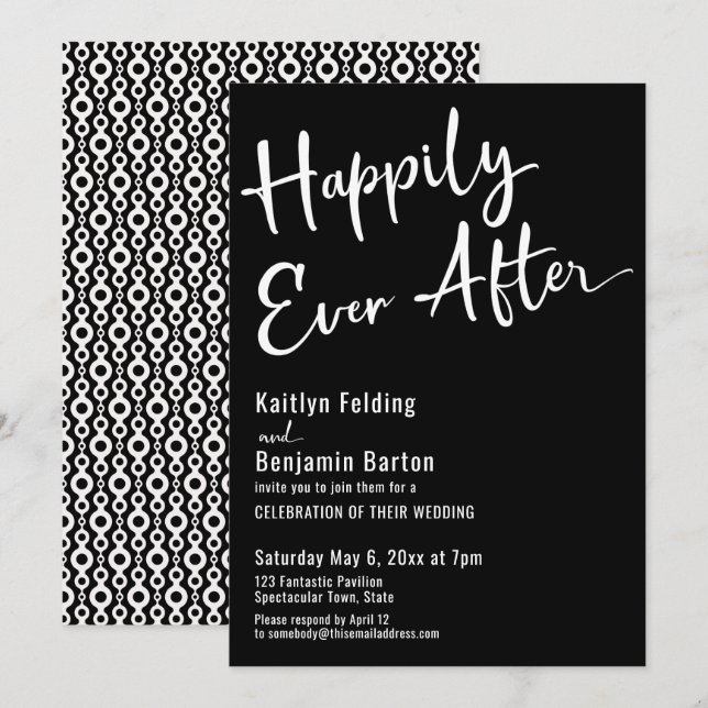 Happily Ever After Typography Bold White on Black Invitation (Front/Back)