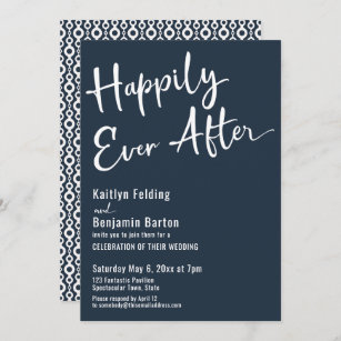 Happily Ever After Typography Bold White on Navy Invitation