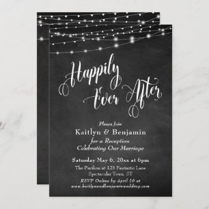 Happily Ever After Typography Chalkboard Lights Invitation