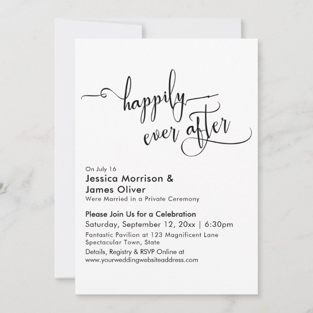 Happily Ever After Typography, Reception Only Invitation (Front)