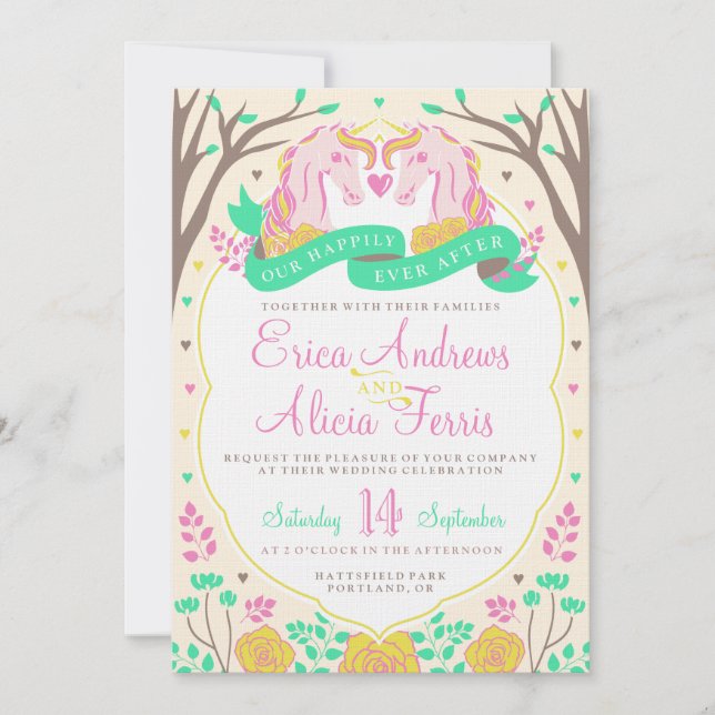 Happily Ever After Unicorn Wedding Invitation (Front)