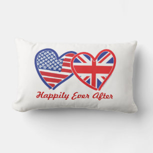Happily Ever After Union Jack/USA Hearts Lumbar Cushion