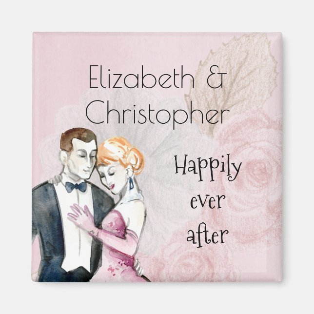 Happily Ever After Vintage Wedding Couple Magnet (Front)