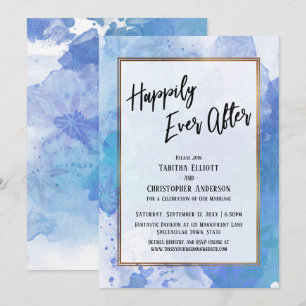 Happily Ever After w/ Gold Abstract Blue Splash Invitation