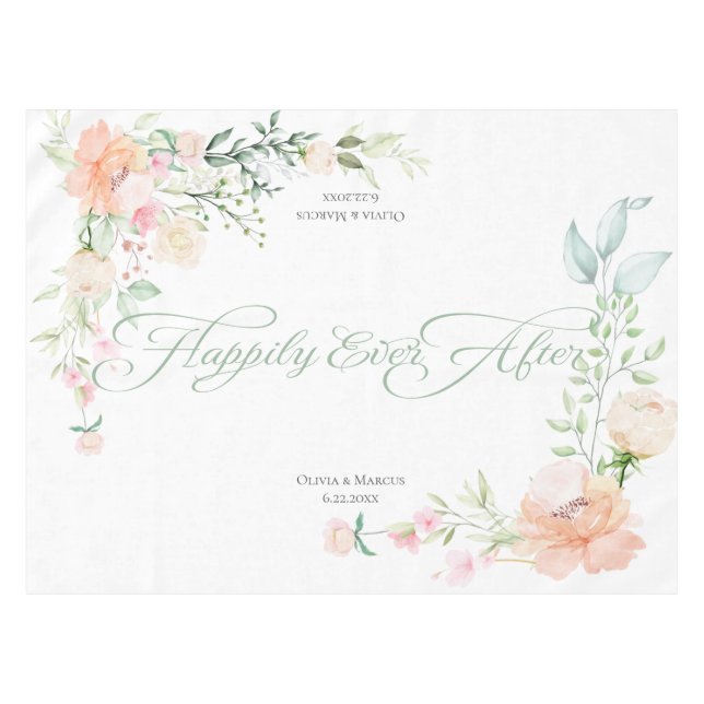 Happily Ever After Watercolor Spring Flowers Tablecloth (Front (Horizontal))