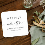 Happily Ever After Wedding<br><div class="desc">Chic paper coaster for your wedding reception,  rehearsal dinner,  engagement parties,  couples showers and other wedding celebrations with "Happily Ever After" in a mix of simple typography and a swash script,  your first names joined by a heart and your wedding date.</div>