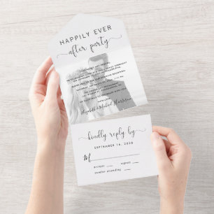 Happily Ever After Wedding Black and White Photo All In One Invitation