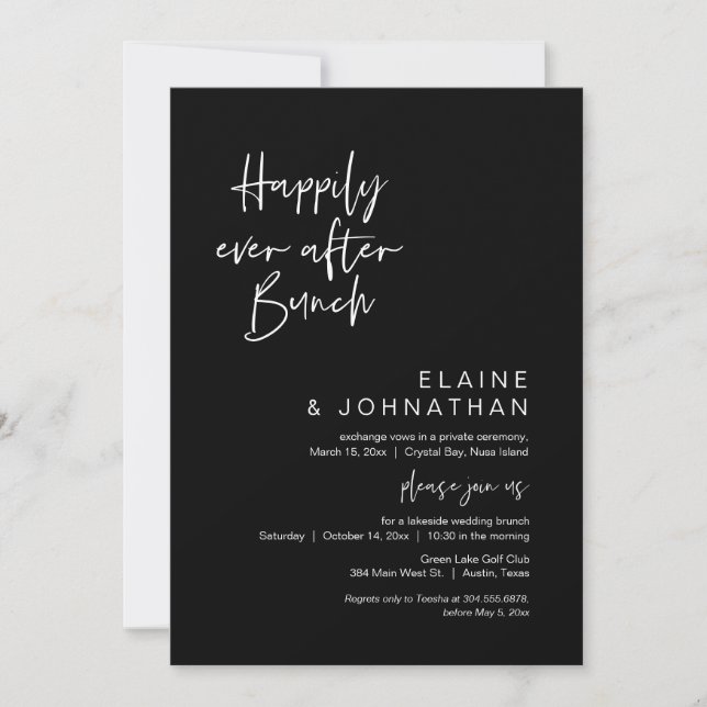 Happily Ever After Wedding Brunch, Classy Black Invitation (Front)