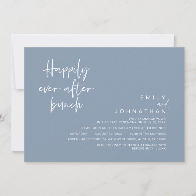 Happily Ever After Wedding Brunch, Dusty Blue Invitation (Front)