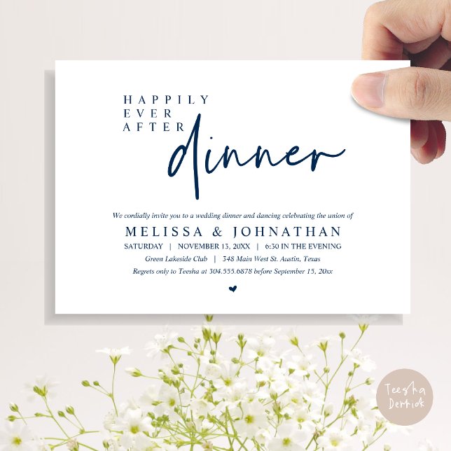 Happily Ever After Wedding Dinner and Dancing Invitation (Happily Ever After Party, Modern Wedding Dinner Dancing Party Invitation Card, PDF, Navy Blue)