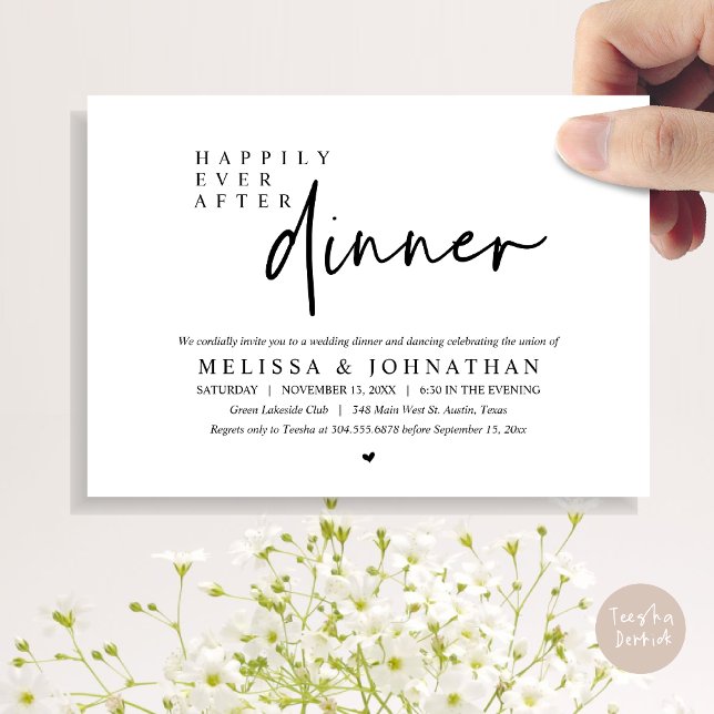 Happily Ever After Wedding Dinner and Dancing Invitation (Happily Ever After Party, Modern Wedding Dinner Dancing Party Invitation Card, PDF, black and white)