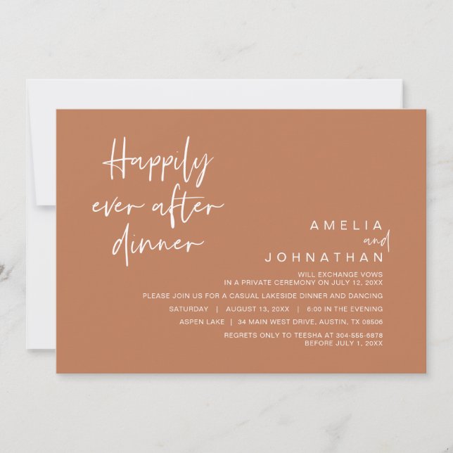 Happily Ever After Wedding Dinner, Copper Brown Invitation (Front)