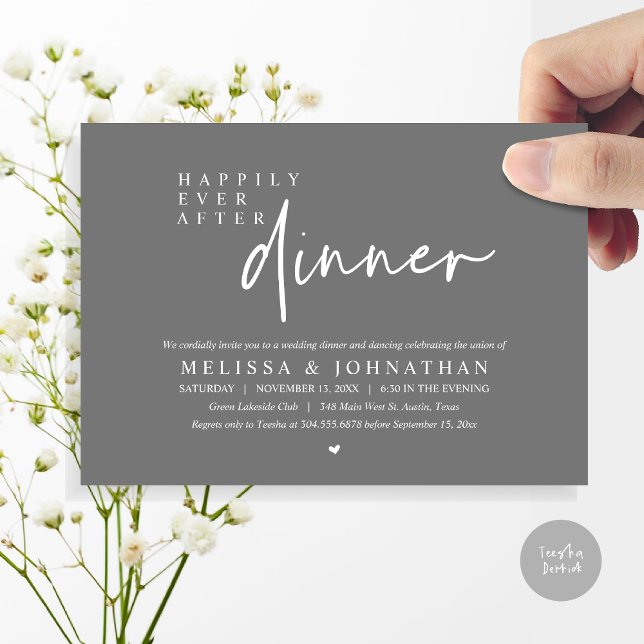 Happily Ever After Wedding Dinner Party Dancing Invitation (Happily Ever After Party, Modern Wedding Dinner Dancing Party Invitation Card, PDF, Dark Grey)