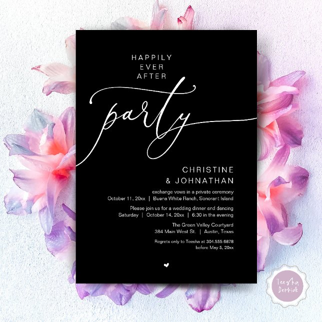 Happily Ever After Wedding Dinner Party Dancing Invitation (Happily Ever After Romantic Wedding Dinner Party Dancing Modern Clean Invites Card PDF Classy Black)