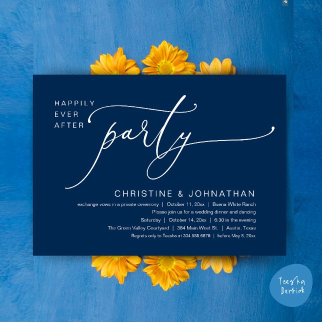 Happily Ever After Wedding Dinner Party Dancing Invitation (Happily Ever After Romantic Wedding Dinner Party Dancing Modern Clean Invites Card PDF Navy Blue)