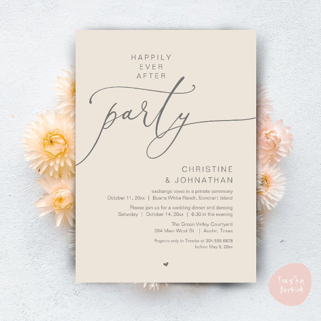Happily Ever After Wedding Dinner Party Dancing Invitation (Happily Ever After Romantic Wedding Dinner Party Dancing Modern Clean Invites Card PDF Cream Grey)