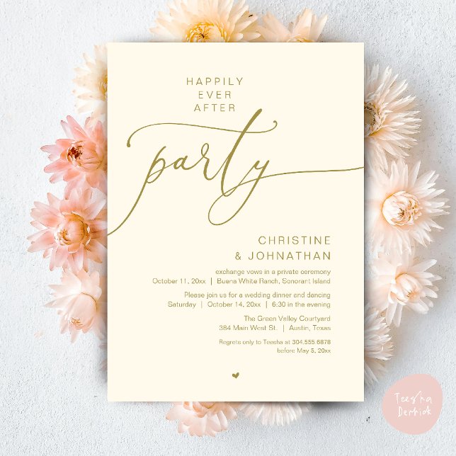 Happily Ever After Wedding Dinner Party Dancing Invitation (Happily Ever After Romantic Wedding Dinner Party Dancing Modern Clean Invites Card PDF Yellow Gold)