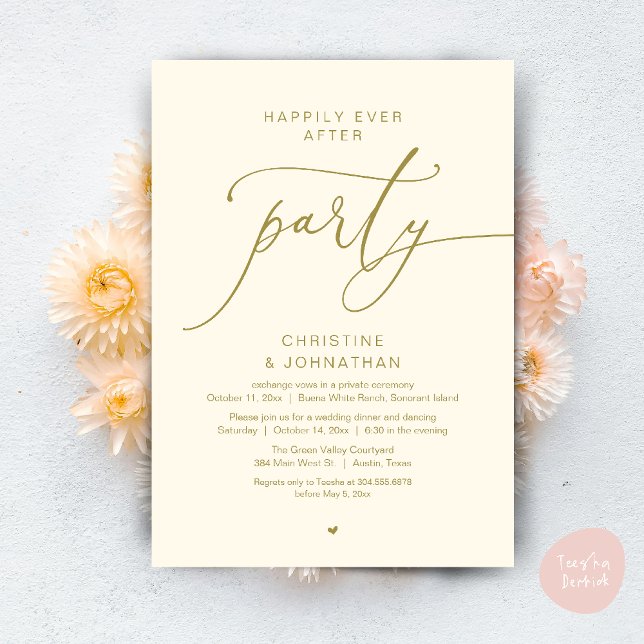 Happily Ever After Wedding Dinner Party Dancing Invitation (Happily Ever After Romantic Wedding Dinner Party Dancing Modern Clean Invites Card PDF Yellow Gold)