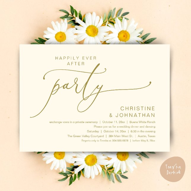 Happily Ever After Wedding Dinner Party Dancing Invitation (Happily Ever After Romantic Wedding Dinner Party Dancing Modern Clean Invites Card PDF Yellow Gold)