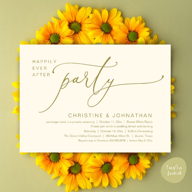 Happily Ever After Wedding Dinner Party Dancing Invitation (Happily Ever After Romantic Wedding Dinner Party Dancing Modern Clean Invites Card PDF Yellow Gold)