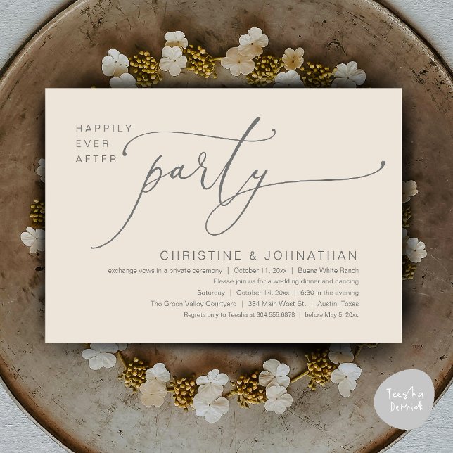 Happily Ever After Wedding Dinner Party Dancing Invitation (Happily Ever After Romantic Wedding Dinner Party Dancing Modern Clean Invites Card PDF Cream Grey)