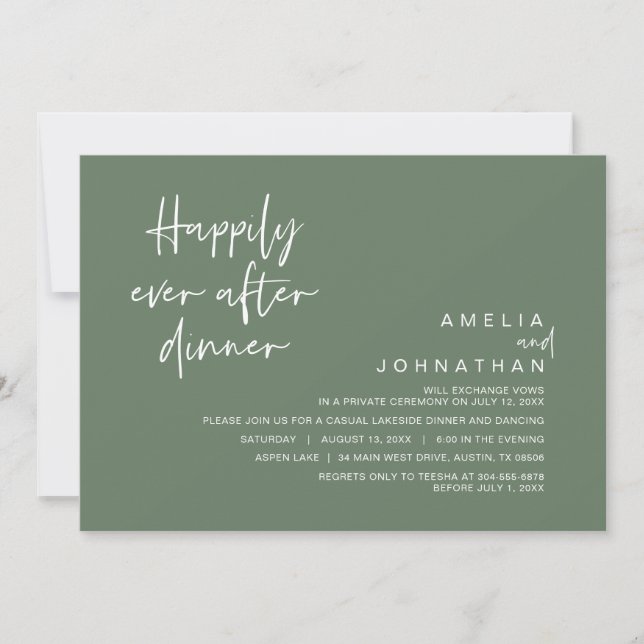 Happily Ever After Wedding Dinner, Sage Green Invitation (Front)