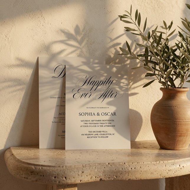Happily Ever After Wedding Elegant Beige Invitation (Creator Uploaded)