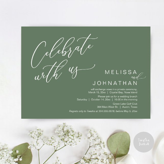 Happily Ever After Wedding Elopement Brunch Invitation (Celebrate with us, Nothing Fancy Just Love, Romantic Wedding Brunch Invitation Card PDF Sage Green)
