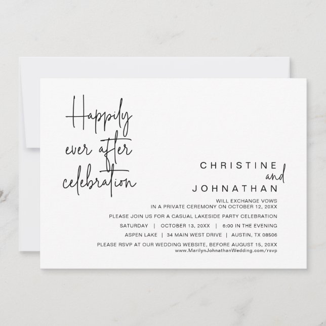 Happily Ever After, Wedding Elopement Celebration  Invitation (Front)