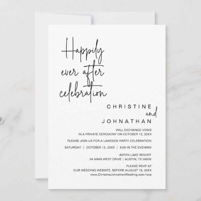 Happily Ever After, Wedding Elopement Celebration  Invitation (Front)