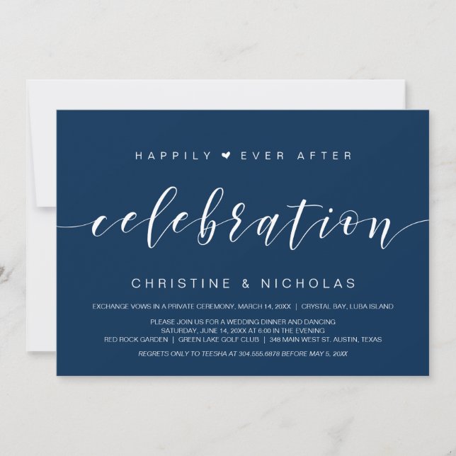 Happily ever After, Wedding Elopement Dinner Invit Invitation (Front)