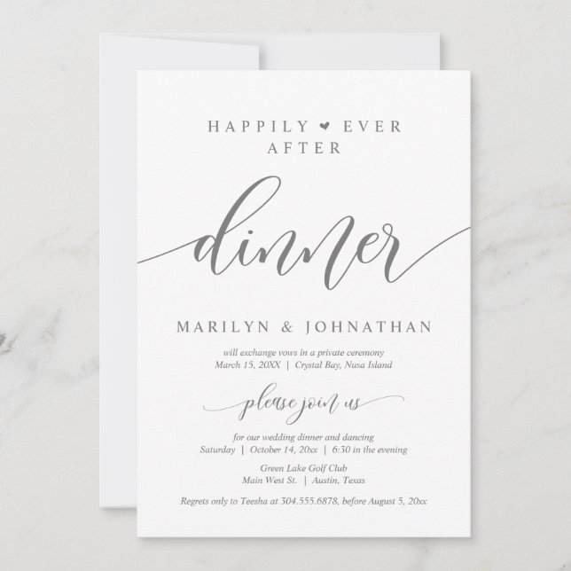 Happily Ever After Wedding Elopement Dinner Party Invitation (Front)