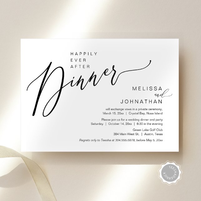 Happily Ever After Wedding Elopement Dinner Party Invitation (Happily Ever After Wedding Elopement Dinner Invitation Card, Modern Romantic, Editable Downloadable)