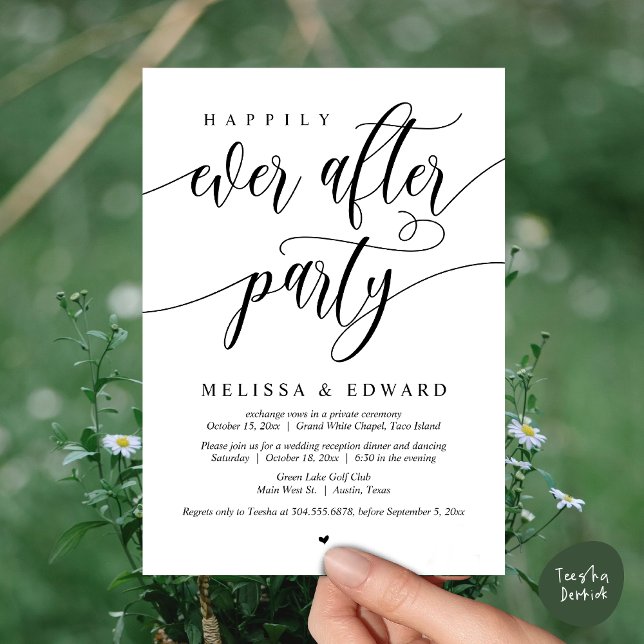 Happily Ever After Wedding Elopement Dinner Party  Invitation (Wedding Happily Ever After Party Dinner Brunch Elopement Invitation Card, PDF, White Black)