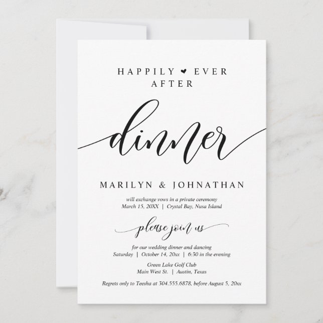 Happily Ever After Wedding Elopement Dinner Party Invitation (Front)