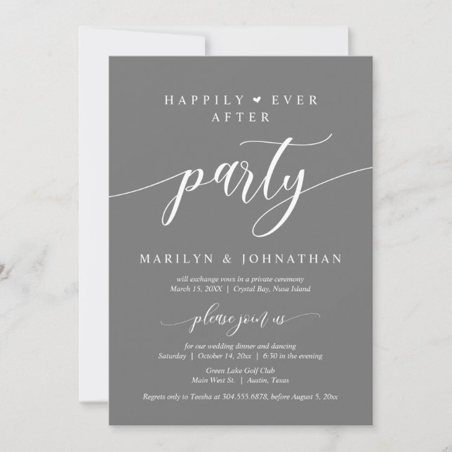 Happily Ever After Wedding Elopement Dinner Party Invitation (Front)