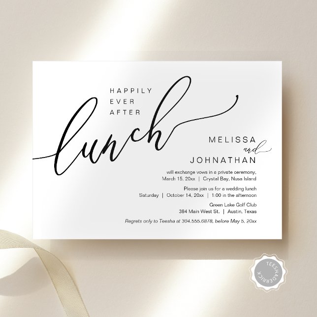 Happily Ever After Wedding Elopement Lunch Invitation (Happily Ever After Wedding Elopement Lunch Invitation Card, Modern Romantic, Editable Downloadable)