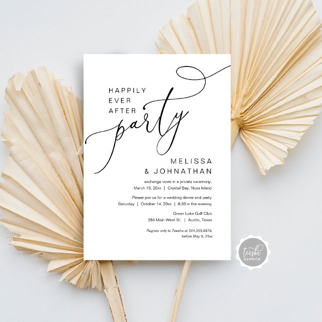 Happily Ever After Wedding Elopement Party Invitat Invitation (Happily Ever After Wedding Elopement Party Dancing Invitation Card, Modern Romantic Script, Download)