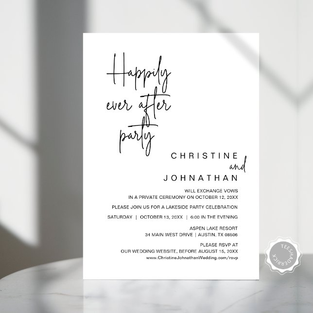 Happily Ever After Wedding Elopement Party Invitat Invitation (Happily Ever After Wedding Elopement Party Invitation Card, Modern Minimal, Dinner Downloadable)